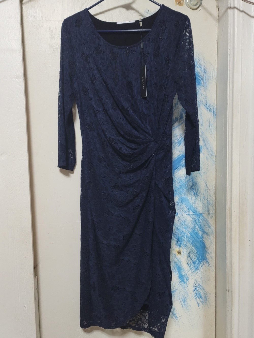 Tahari Navy Long Sleeve Lace Dress